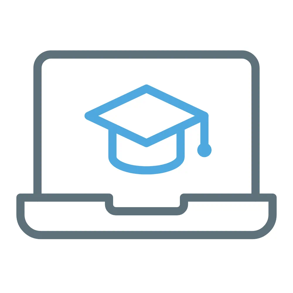 Icône représentant une formation RBQ 100% en ligne, accessible partout au Québec via la plateforme de Gestion Solution Construction